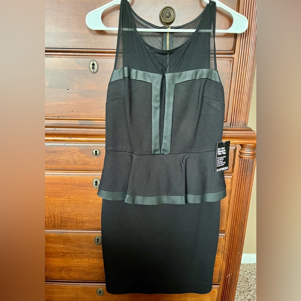 Express peplum Black mesh Leather dress
